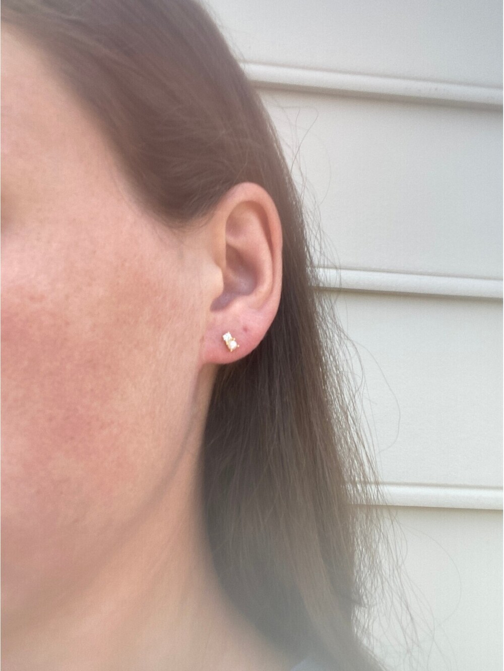 Gold Plated Sterling Silver Pearl and Diamond Dainty Stud Earring